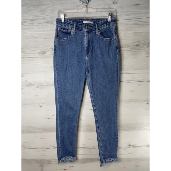 Levis 721 High Rise Skinny Jeans Womens 30 Distressed Frayed Hem Stretch Denim - Picture 1 of 15